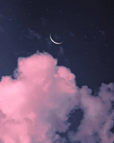 云卷云舒少女心粉色系夜空云朵壁纸
