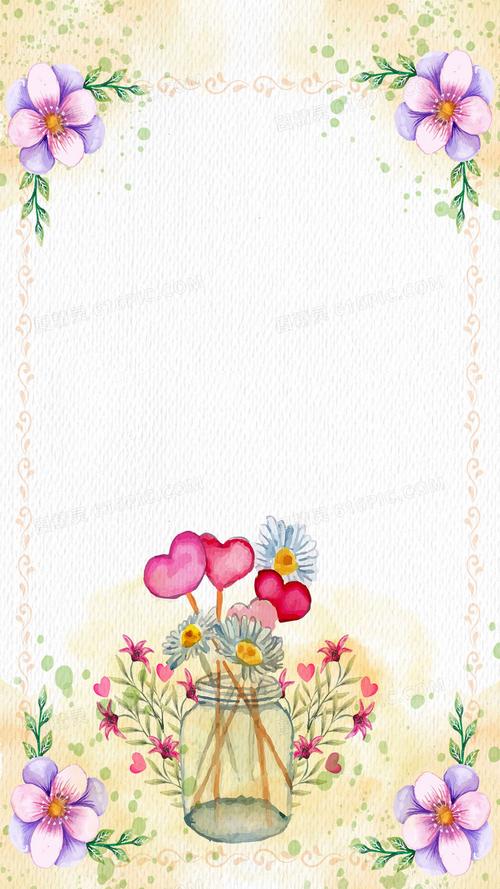 小清新手绘花卉边框h5背景素材