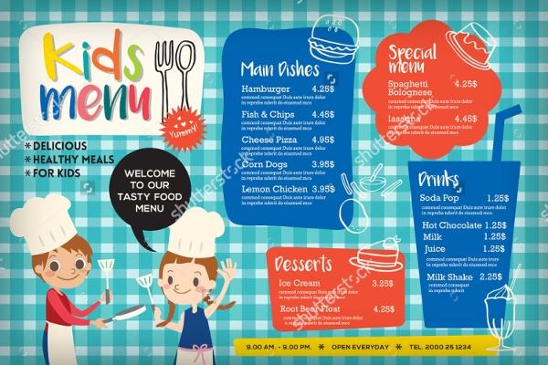 cute colorful kids meal menu