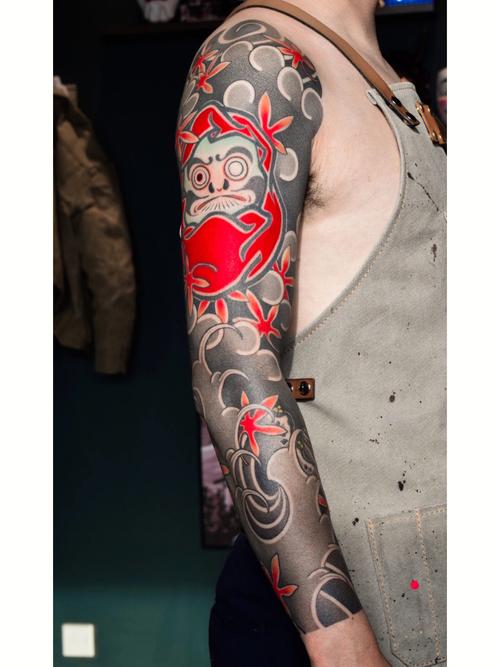 狗拉布拉多以及以及枫叶元素和老传统的纹身风格和构图#纹身  #达摩蛋