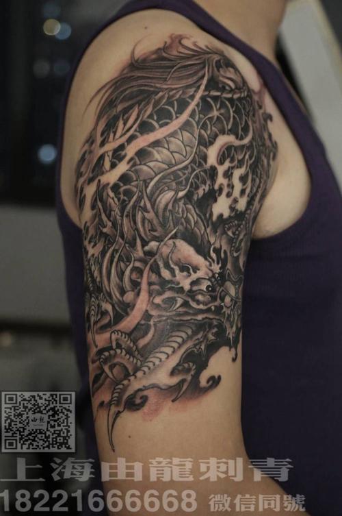 麒麟纹身图片传统成品动物鬼神原创肩部手臂纹身图案