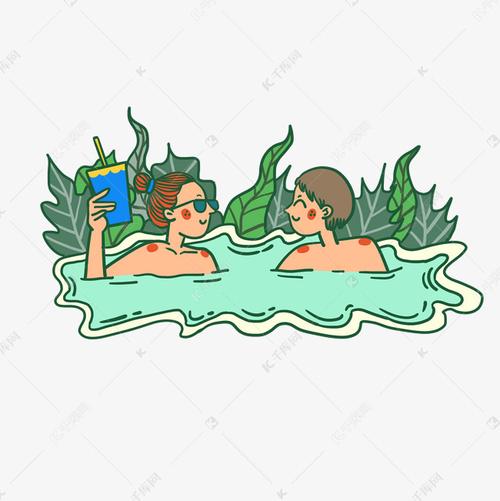 夏季卡通可爱泡澡的情侣