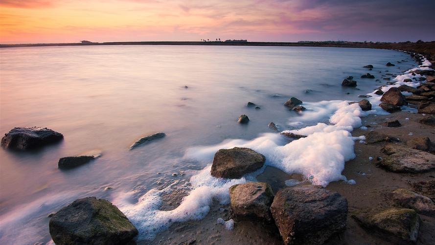 海水泡沫海滩早上-风景摄影高清壁纸
