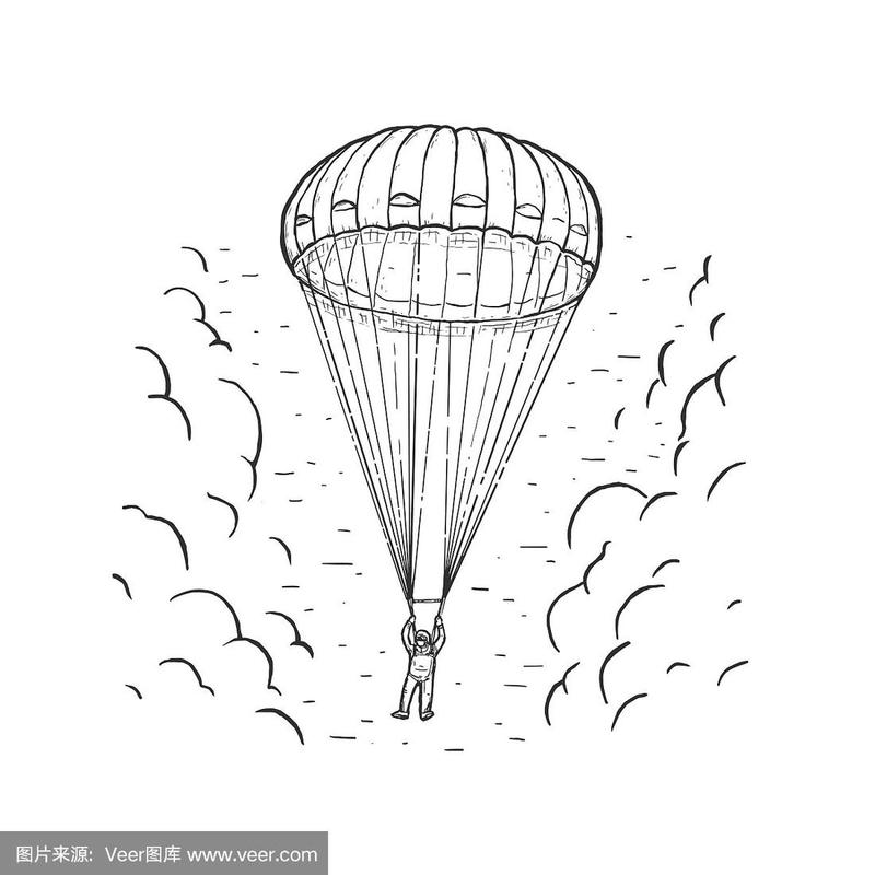 草图矢量插图与手绘跳伞.跳伞运动的概念.