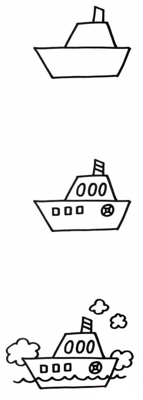 卡通轮船简笔画图片 如何画海上轮船涂色简单漂亮