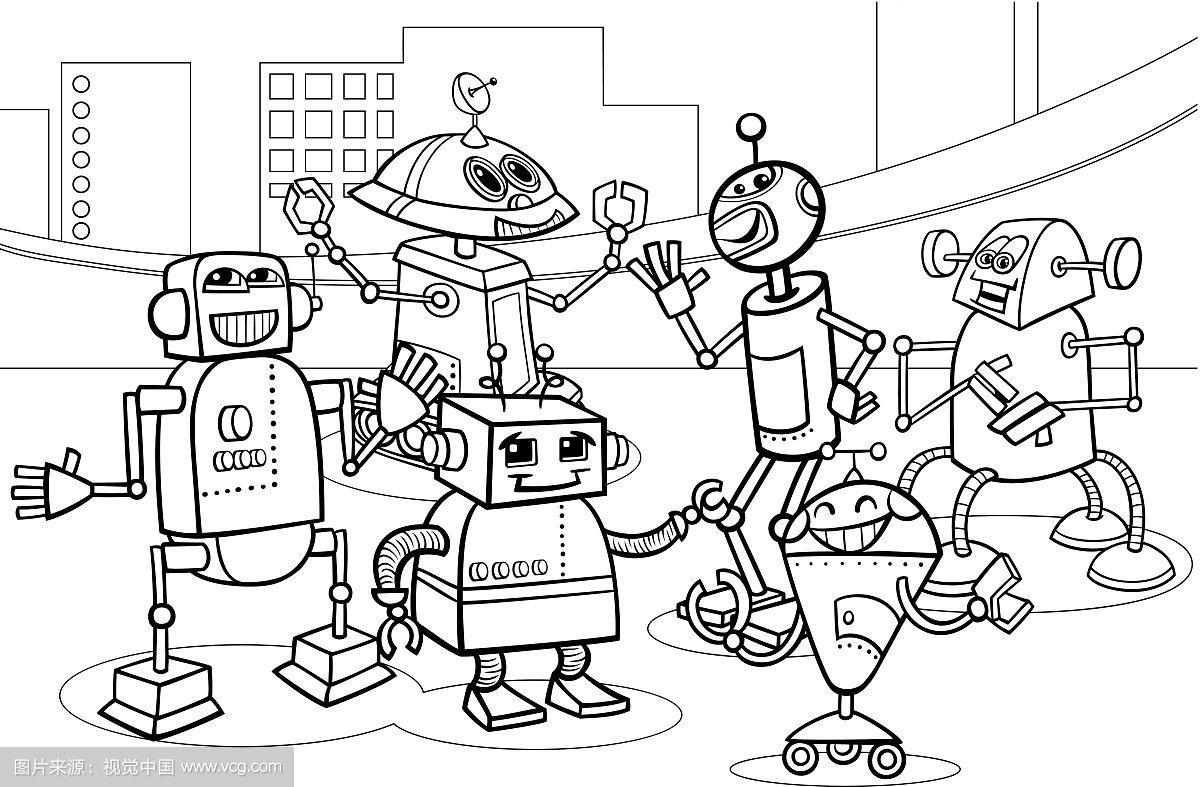 机器人组卡通涂色页