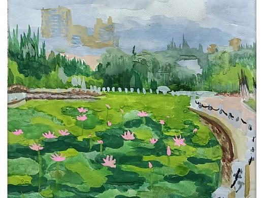 水粉画习作《楞严寺公园景色一瞥》