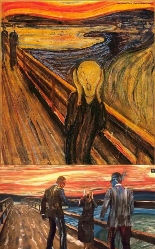 上:梵高 《自画像》,下:mv截图 上:法国画家米勒 《拾穗者》,下:mv