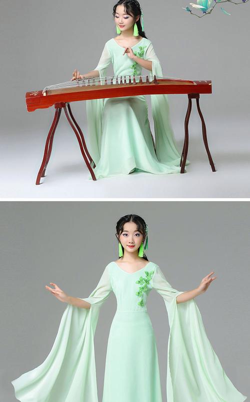 junsrm新品古筝表演服装女童儿童古筝演出服女童中国风仙女气质飘逸服
