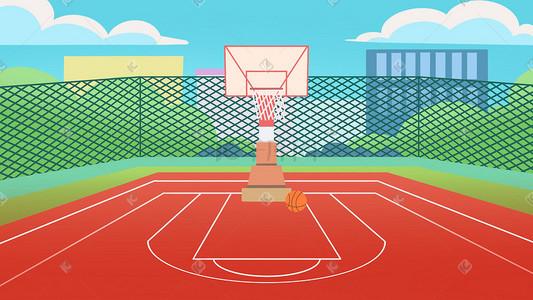 手绘篮球场致青春背景图高考小清新学校篮球场操场校园唯美场景教育
