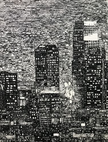 手绘都市夜景——洛杉矶之夜|纯艺术|钢笔画|flywen城市手绘 - 原创