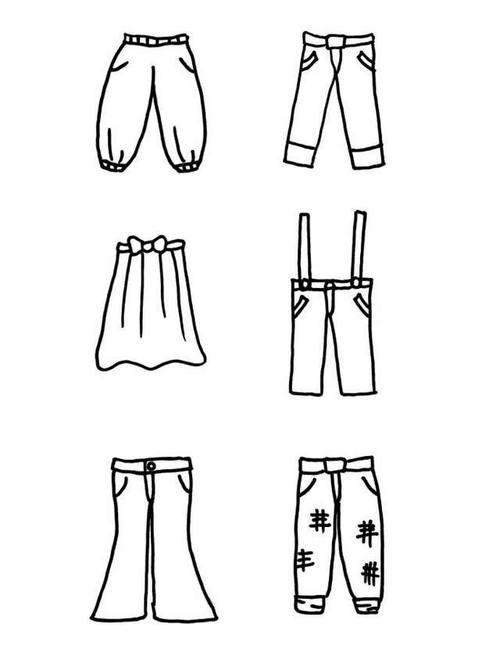 12款卡通裤子短裙服装手账素材简笔画