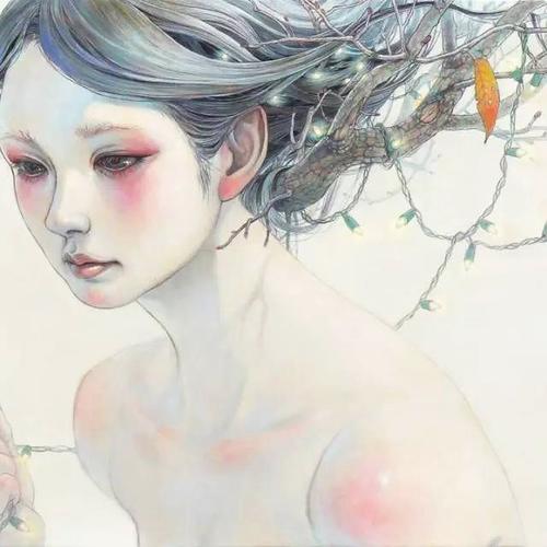 春暖花开唯美梦幻空灵少女日本美女画家手绘风格的油画作品