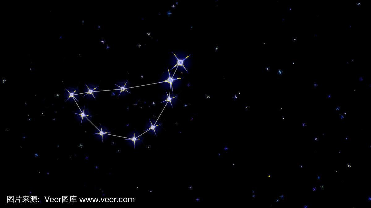 摩羯座星座,黑色背景上的星星,星空