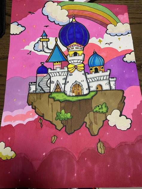 迪士尼在逃公主在线画迪士尼城堡城堡 创意儿童画 线描 简笔画 马克笔