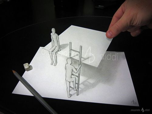 其实,这就是一个三维立体效果的铅笔素描画,从专业的角度来说,它是