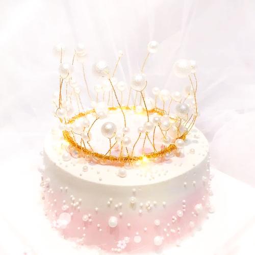 生日蛋糕皇冠蕾丝巴洛克摆件装饰水晶珍珠爱心烘焙新娘女王头饰2月23