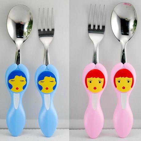 不锈钢餐具 可爱女孩餐具-汤匙 叉子 儿童餐具套装 便携餐具 塑料