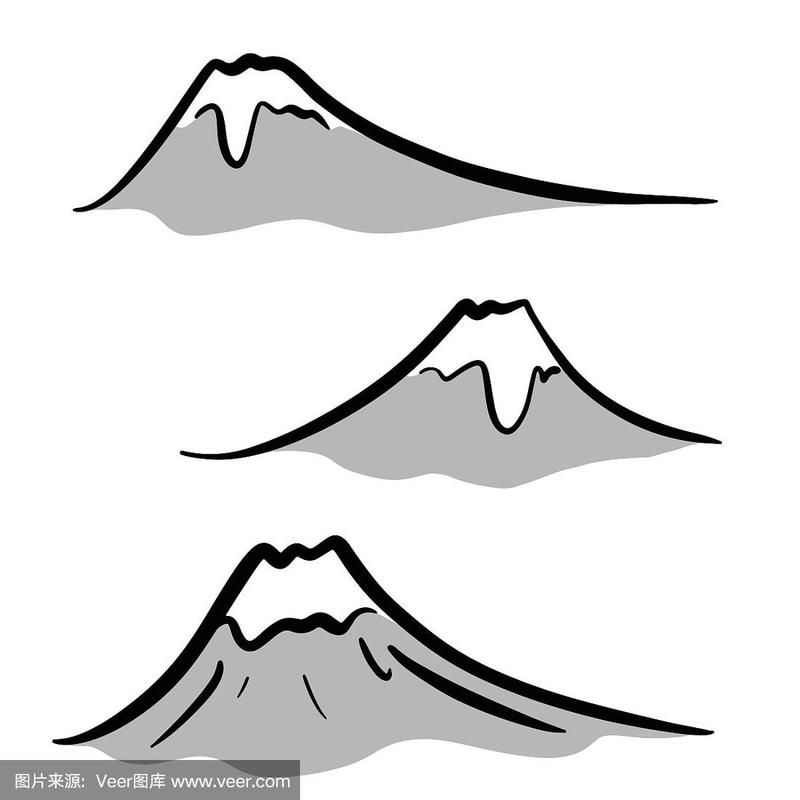 手绘富士山插图材料.向量.新的一年