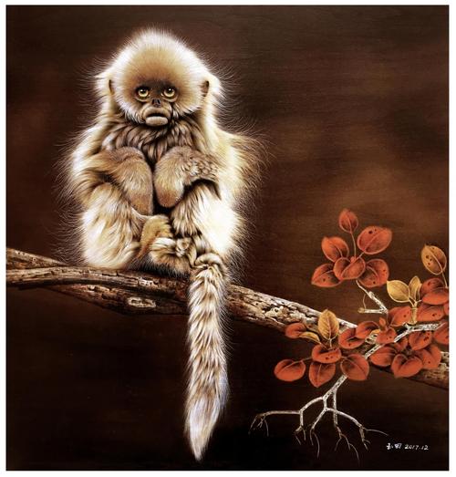 田玉田手工作品《木板烙画动物系列《猴》》