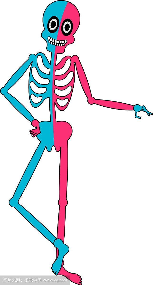 孤立快乐的人体骨架卡通形象