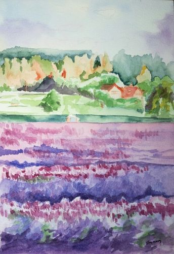 水彩手绘,紫色的普罗旺斯,《水彩风景绘》临摹