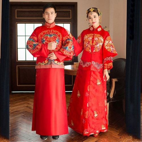 中式新郎新娘结婚套装礼服复古装婚纱秀和服2017新款中国风绣禾服