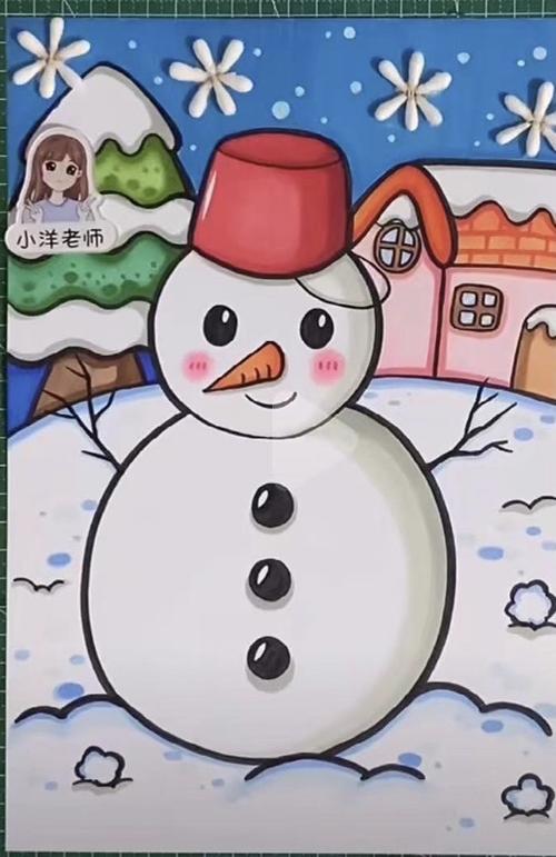 美术儿童画《雪人》