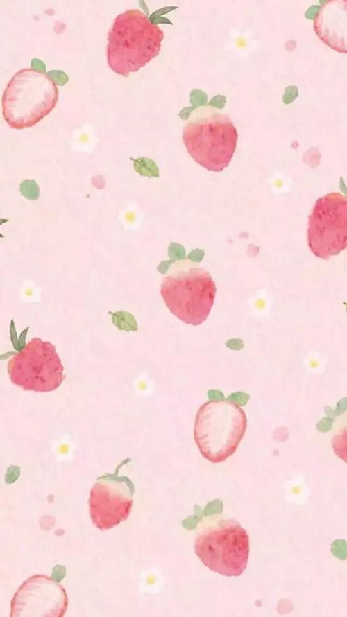 【小仙女拿图点赞】小草莓卡通唯美小清新红色平铺壁纸