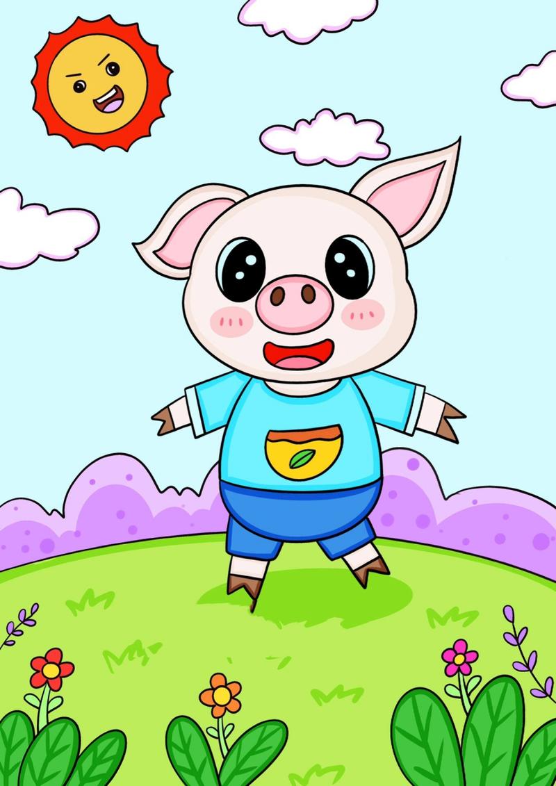 动物主题画 可爱的小猪卡通画 动物主题画 可爱的小猪儿童创意画
