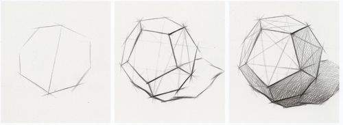 可创美术周末班教室五学生作品——《五边形多面体结构素描》