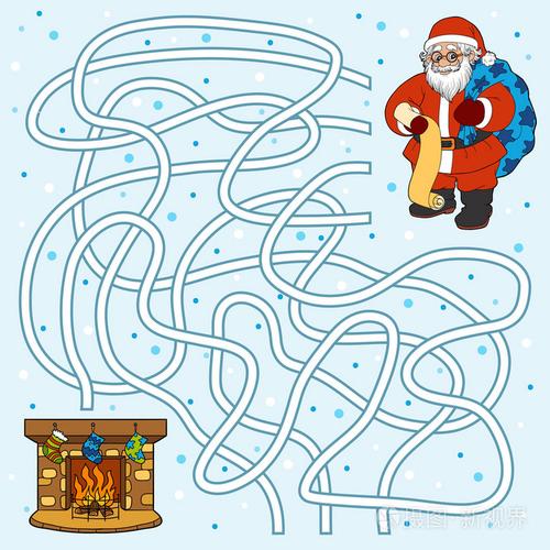 儿童迷宫游戏: 圣诞老人和壁炉