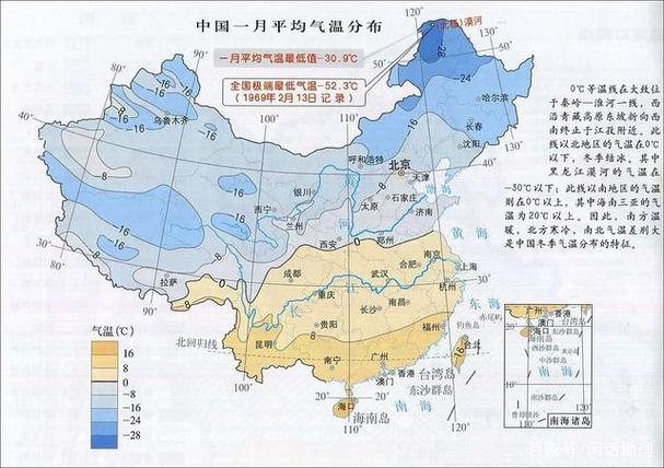中国一月气温0度等温线,中国年平均降水800毫米等降雨量线,中国亚热带
