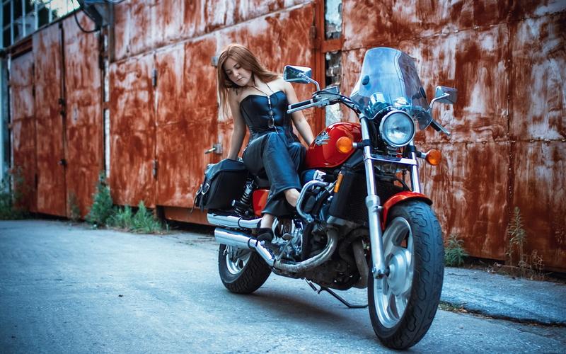 摩托车,街,女孩 壁纸