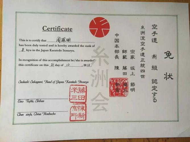 正文 主要成绩: 2012-2015年中已经取得中国空手道协会颁发的九级证书