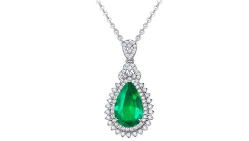 绿宝石吊坠项链 18k金钻石天然祖母绿吊坠 时尚彩宝项坠饰品批发