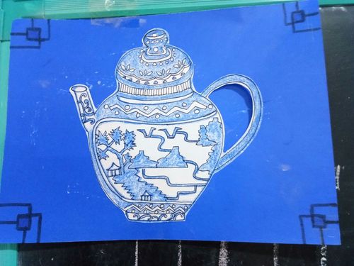 绘画班小朋友们的"青花瓷小茶壶"