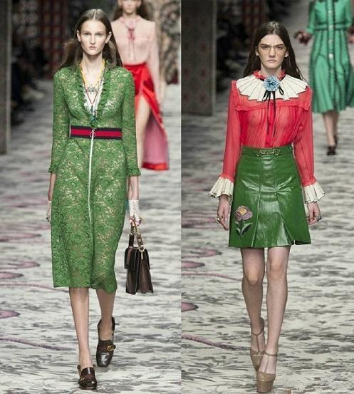 这两套就是红配绿的裙装,一套是绿色长裙,腰间有
