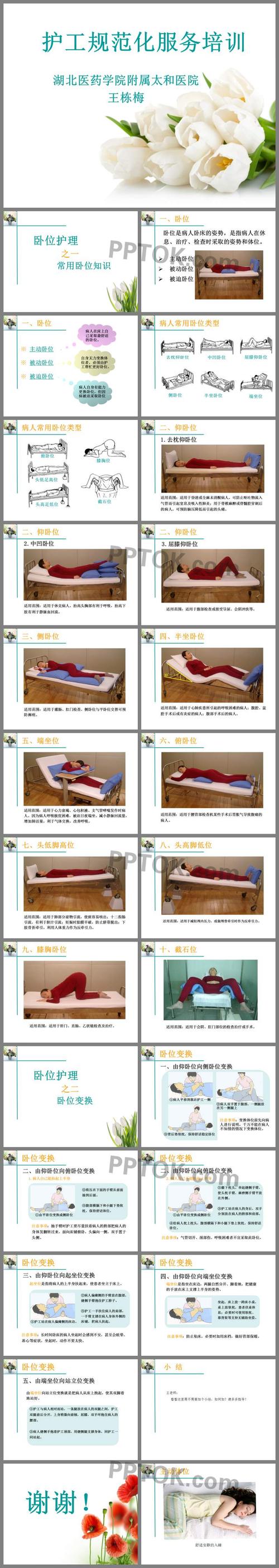 主要介绍了卧位;病人常用卧位类型;仰卧位;侧卧位;半坐卧位;端坐位