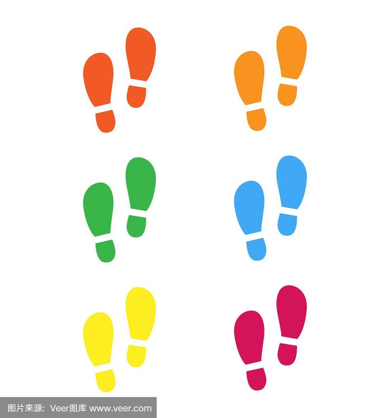 彩色脚印图标设置矢量插图孤立