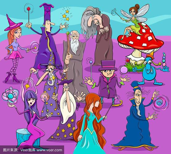 女巫和巫师卡通人物组