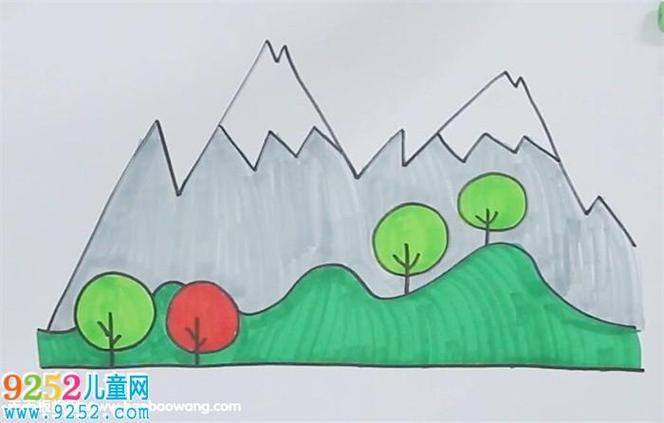 幼儿学画简单的简笔画 巍峨的高山的详细步骤图山峰朝阳简笔画儿童