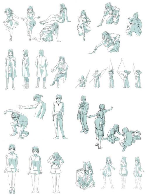 885张人体姿态教学图集动作透视手稿漫画素材