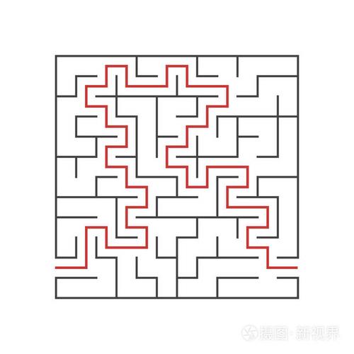 一个方形的迷宫为孩子.这场比赛是个谜.白色背景上的简单平面矢量图.