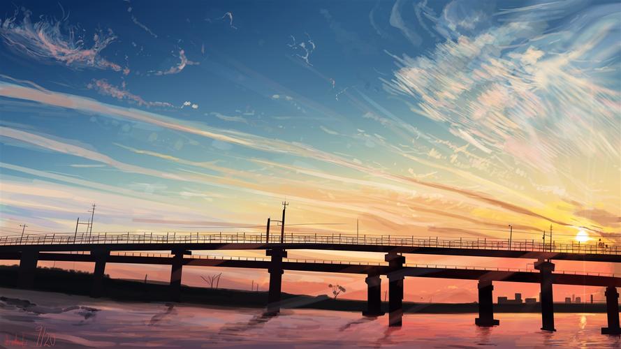 壁纸 桥,河,日落,艺术画 3840x2160 uhd 4k 高清壁纸, 图片, 照片