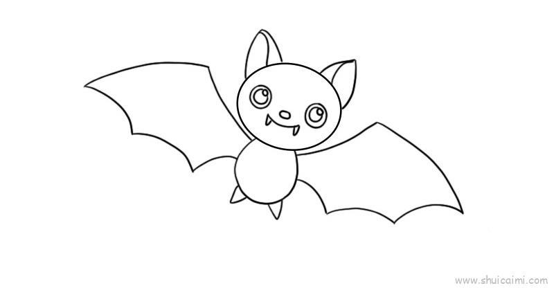 2,然后画出蝙蝠的身体,张开的翅膀和它的爪子.