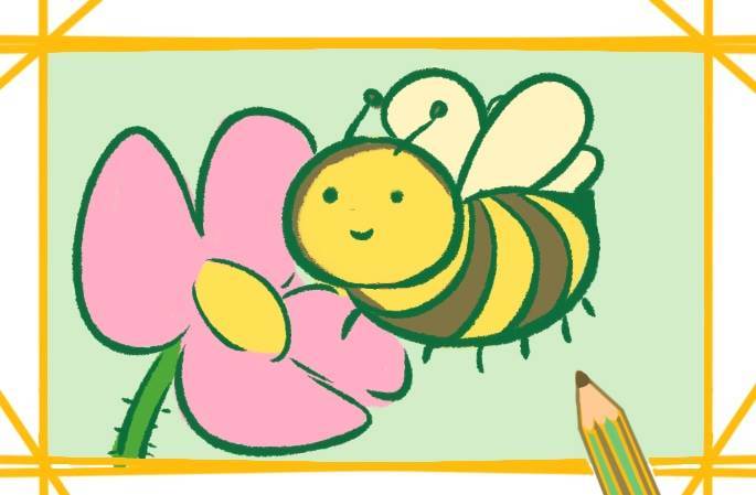 采蜜的蜜蜂简笔画教程步骤图片花园中蜜蜂采蜜可爱卡通简笔画大全