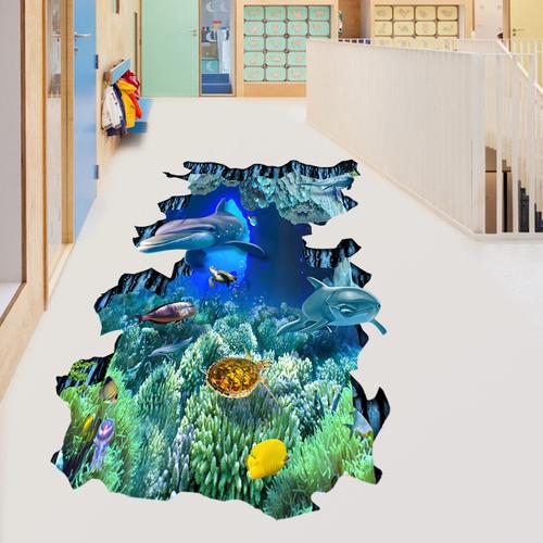 3d立体海底世界墙贴画客厅卧室玄关走廊可移除贴画mly-0d