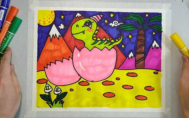 【少儿美术教学】《破壳而出的小恐龙》动起手来和老师一起画吧_哔哩