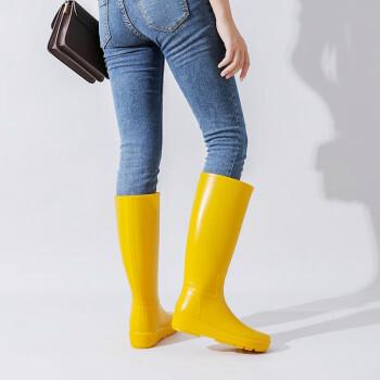 雨鞋防水防滑雨靴女长筒时尚水鞋水靴厚底胶鞋高筒 黄色 39 (适合40的